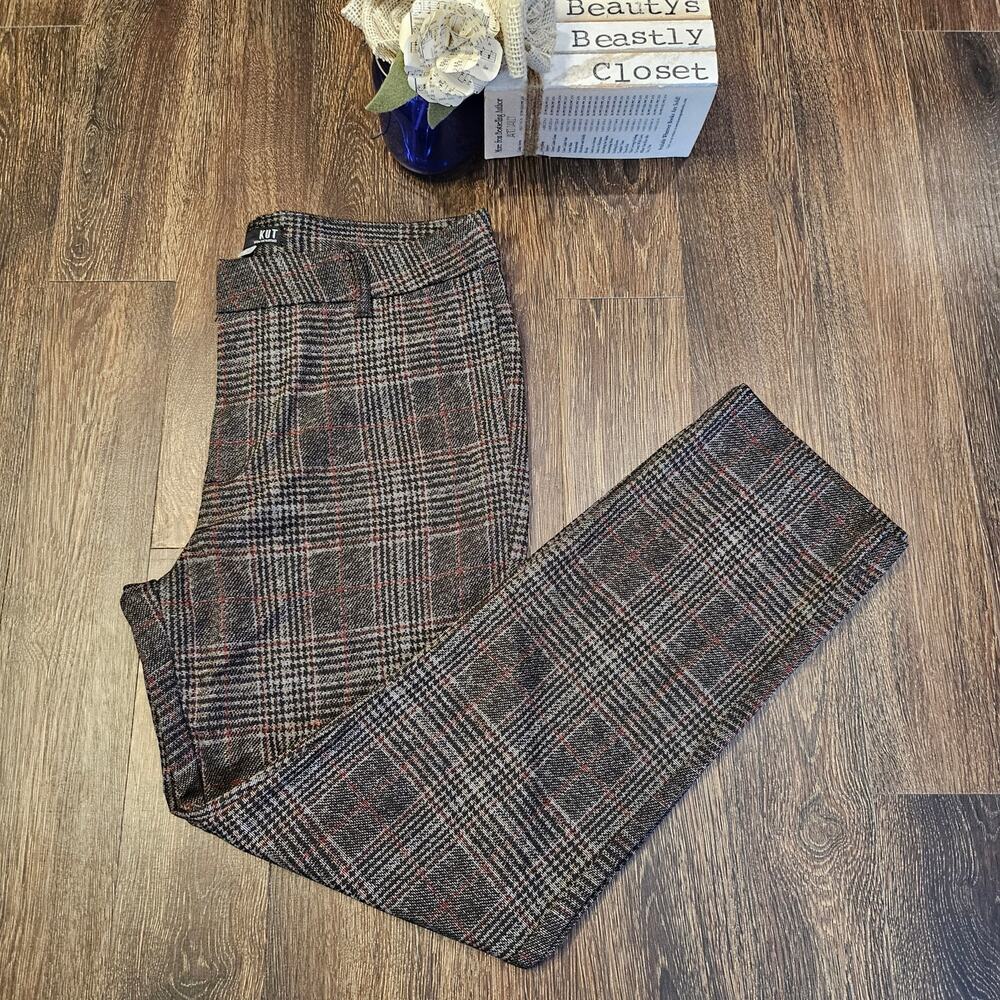 Kut From the Kloth Pants Grey Red Mia Plaid Checkered Ankle Skinny Trouser 10